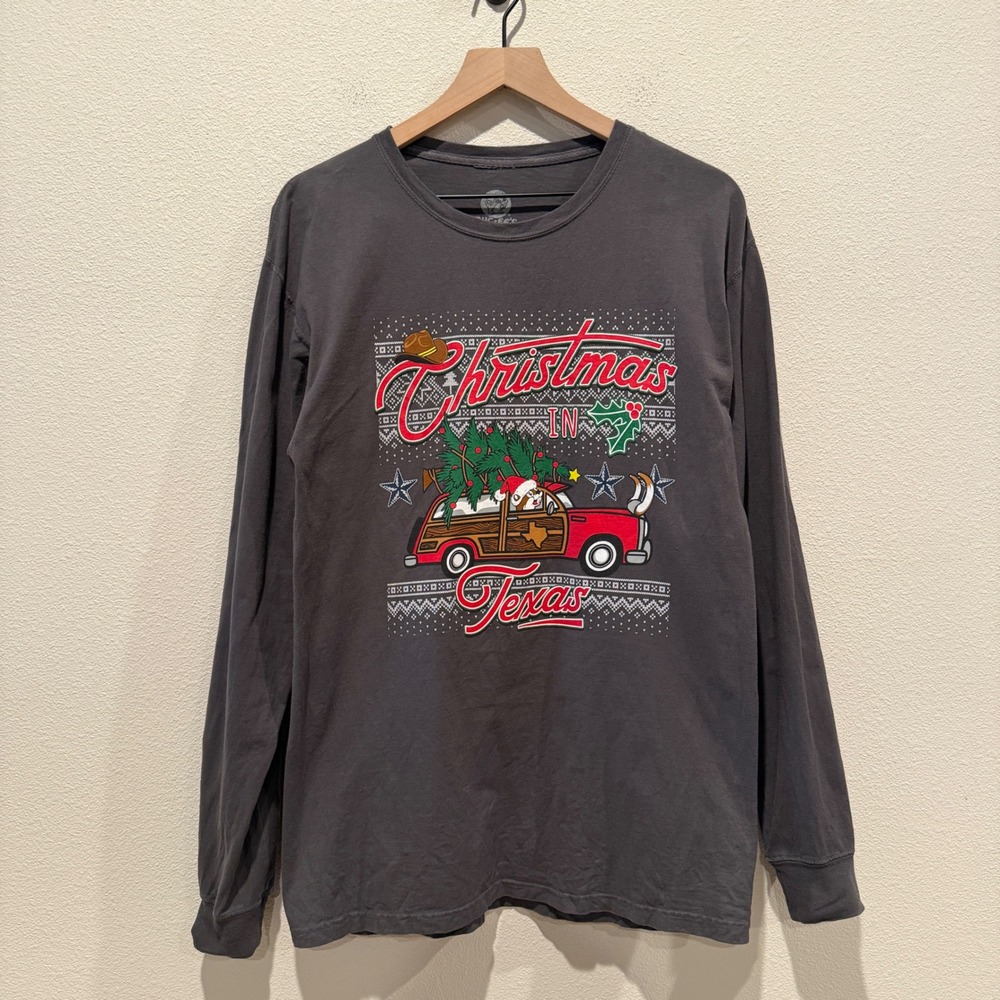 BUC-EES Mens Long Sleeve Christmas In Texas Ugly Holiday Graphic‎ Shirt Size M